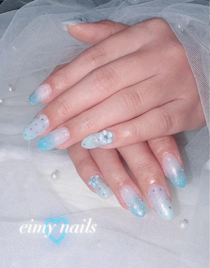 ネイル クリアネイル ドット フラッシュネイル フラワーネイル グラデーション ハンドネイル eimy nails♡のネイルデザイン