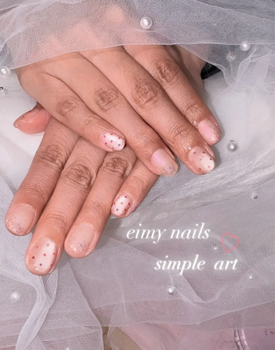 ネイル オーロラネイル ドット オフィスネイル ピンク 夏ネイル ハンドネイル eimy nails♡のネイルデザイン