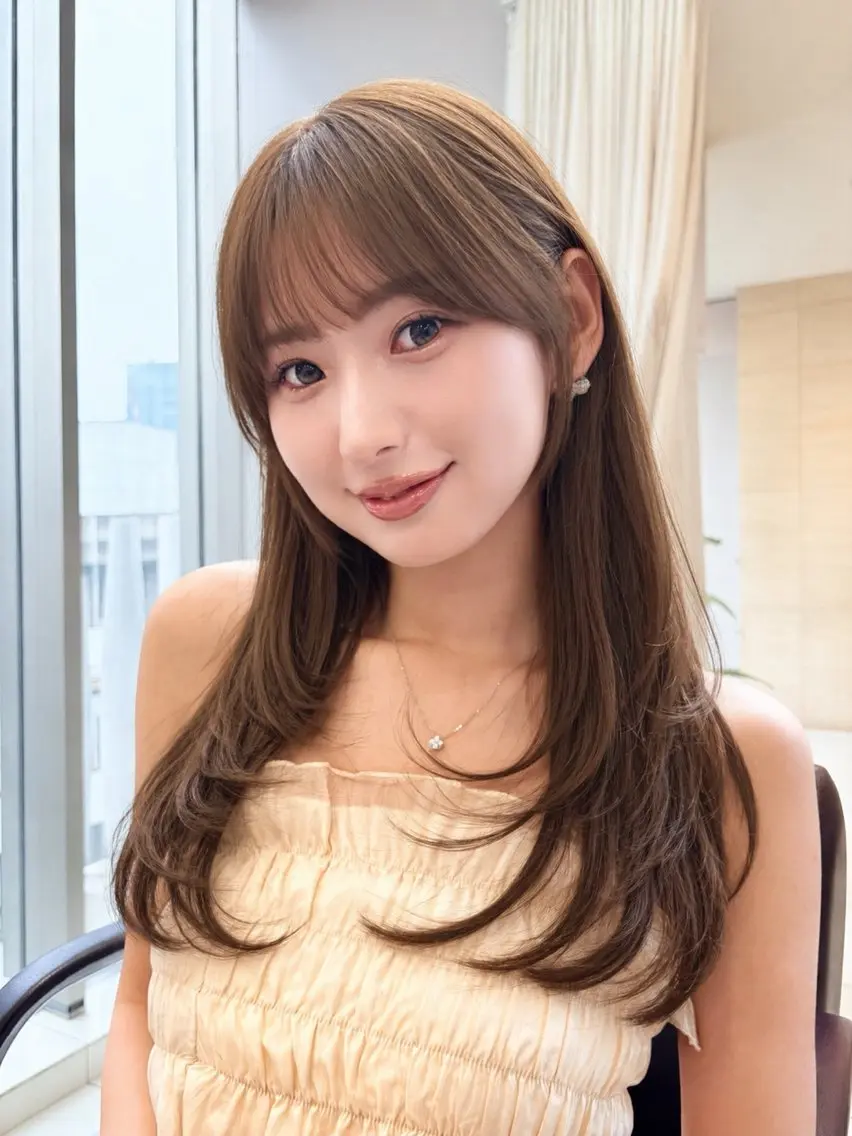 ミディアム カラー ワンカールレイヤー 顔周り☺︎shunのヘアスタイル