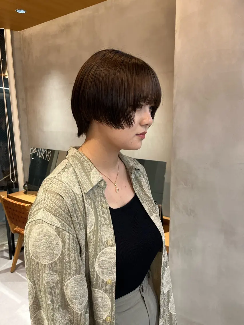 ショート 縮毛矯正ボブ&顔まわ レイヤー♡TOMOEのヘアスタイル