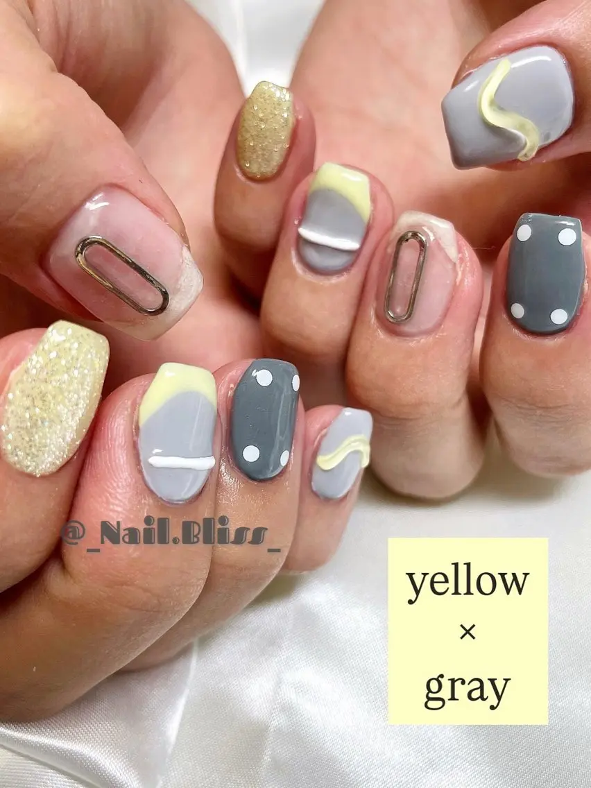 ネイル 持ち込み 黄色 ハンドネイル NAIL BLISSのネイルデザイン
