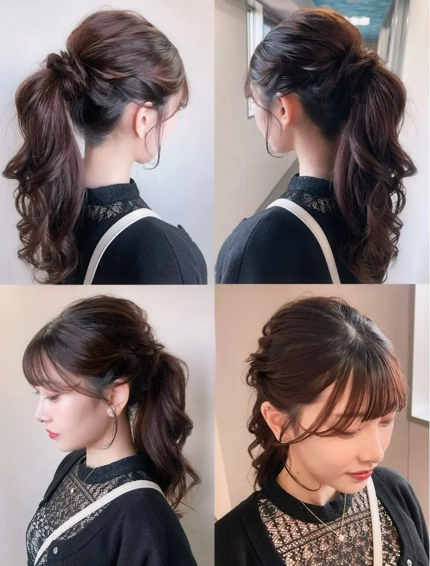 ヘアアレンジ ポニーテール ヘアセット 松井那津子 /ハイライトブリーチのヘアスタイル