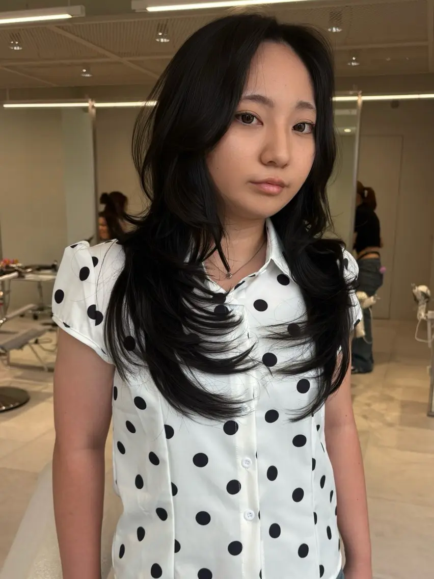 ロング カラー 黒髪 伸ばしかけ レイヤーカット カット 海外レイヤー /NAGISAのヘアスタイル