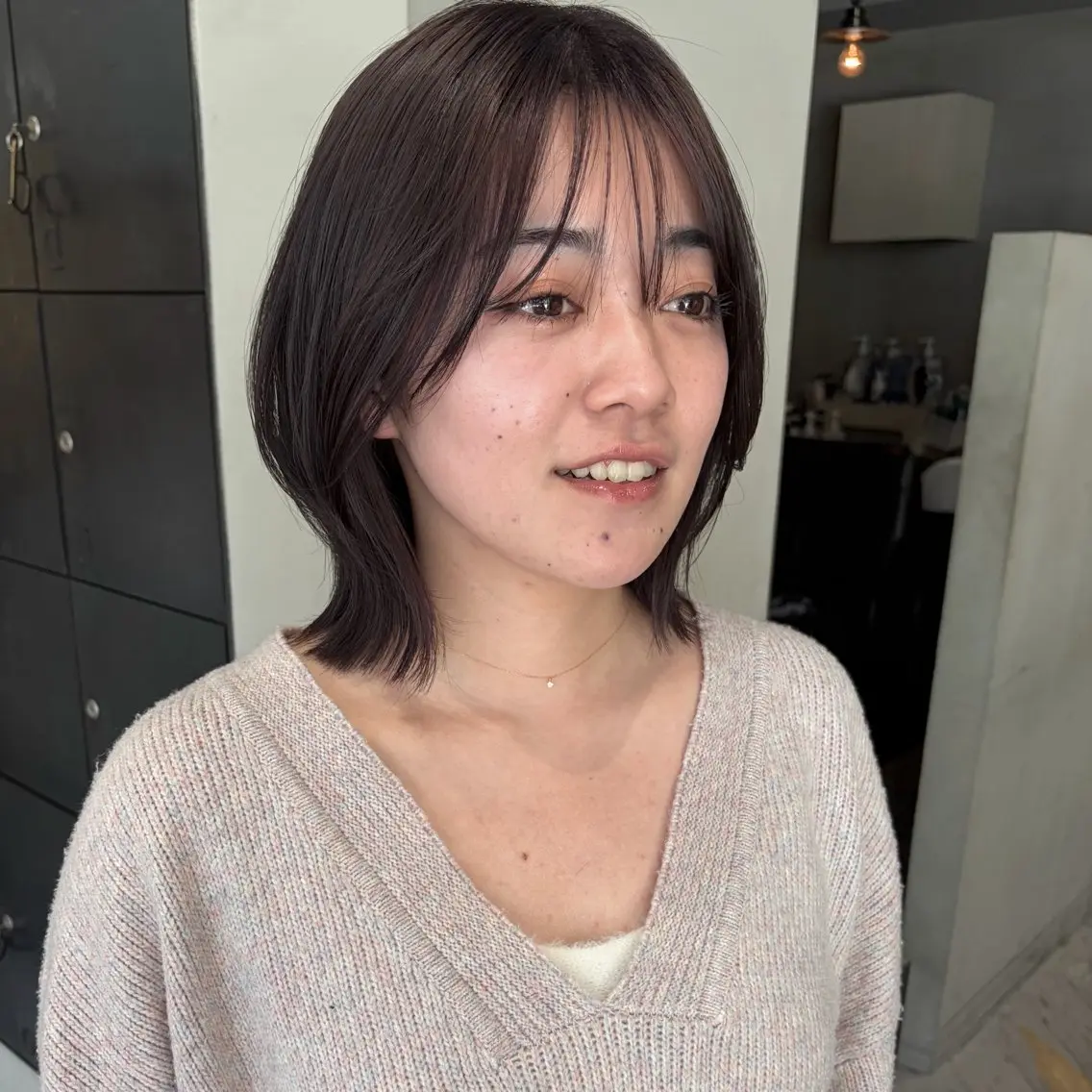 ショート カラー ボブ 外ハネヘア カット ヘアカラー なな/ICI/レイヤ ーパーマ/上前津のヘアスタイル