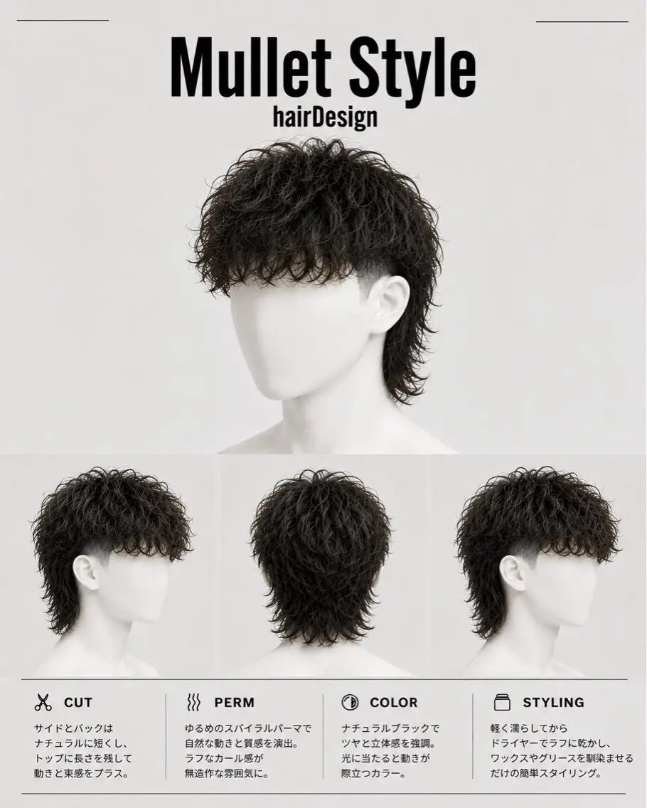 メンズ マレットヘア パーマ 本田 有里のヘアスタイル
