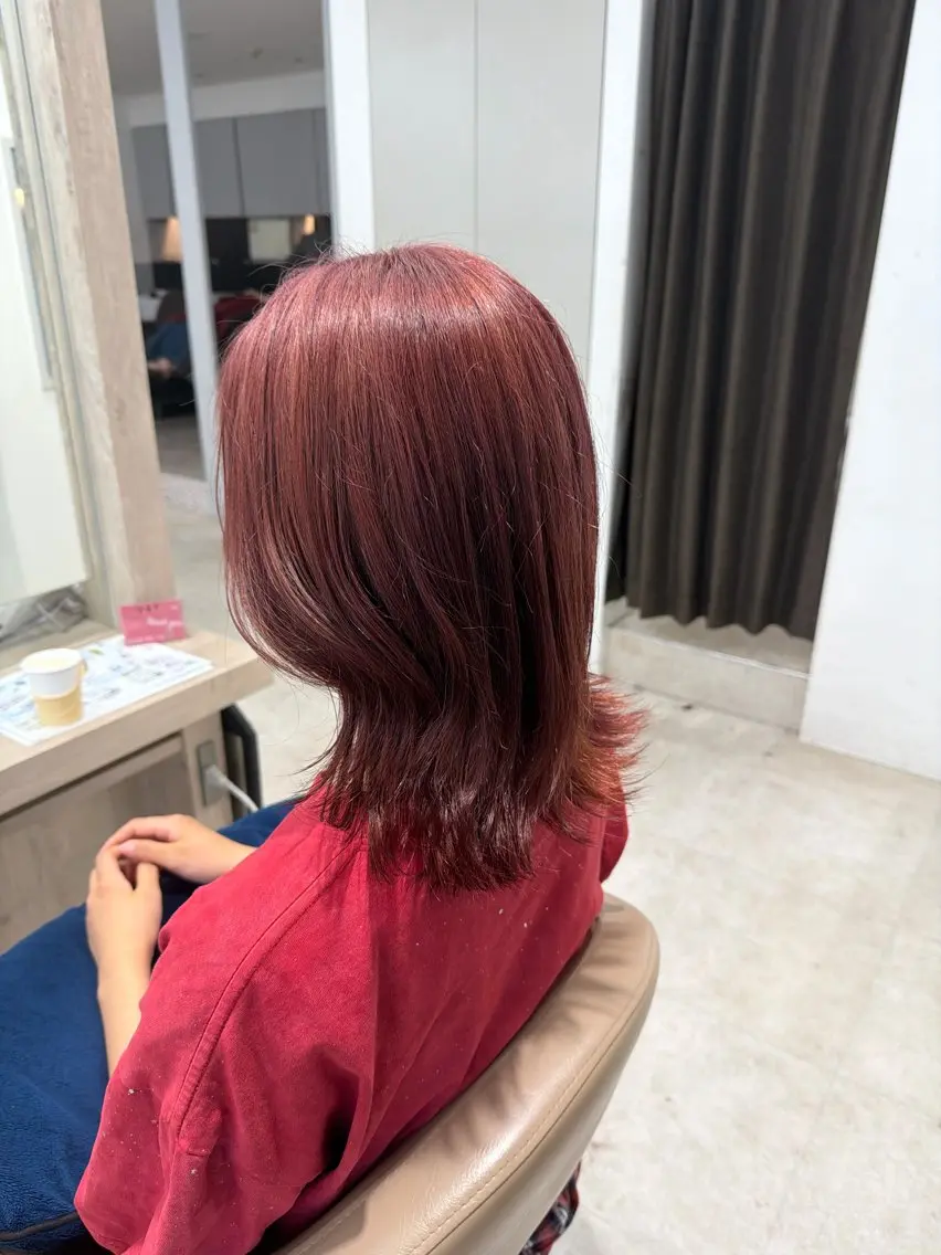 セミロング カラー ブリーチ ブラウンカラー ブリーチなしカラー レッドカラー レッドブラウン カット ヘアカラー トリートメント EARTH菊名店👾 ひらのすぐるのヘアスタイル