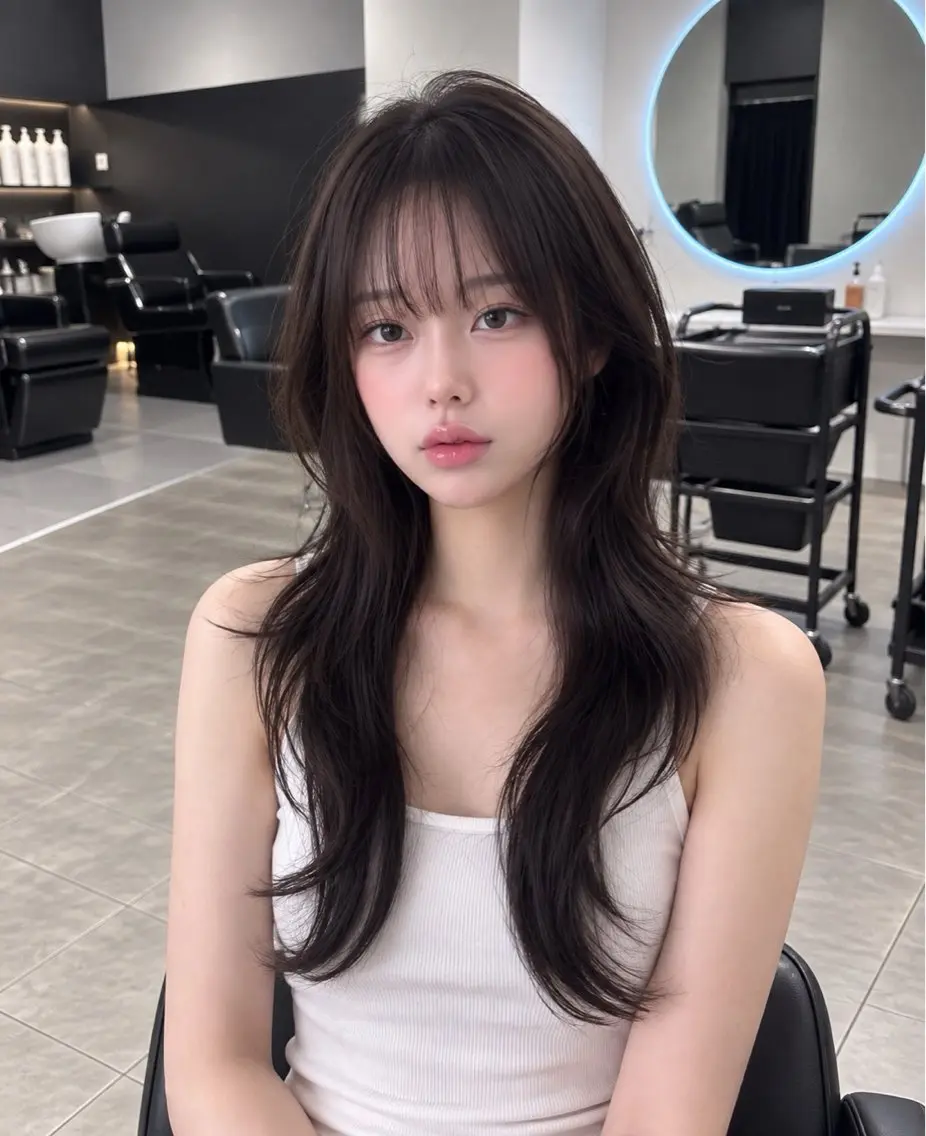 ロング 顔周りカット ハッシュカット 韓国風ヘア レイヤーカット カット ヘアカラー 韓国レイヤーカット /顔周り/佐藤詩門のヘアスタイル