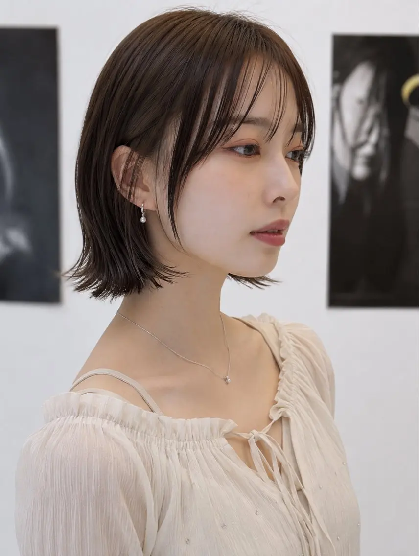 ミディアム ボブ 髪質改善 韓国風ヘア レイヤーカット 縮毛矯正 カット ヘアカラー トリートメント 髪質改善/レイヤー/ 佐藤　舞🌷🫧のヘアスタイル