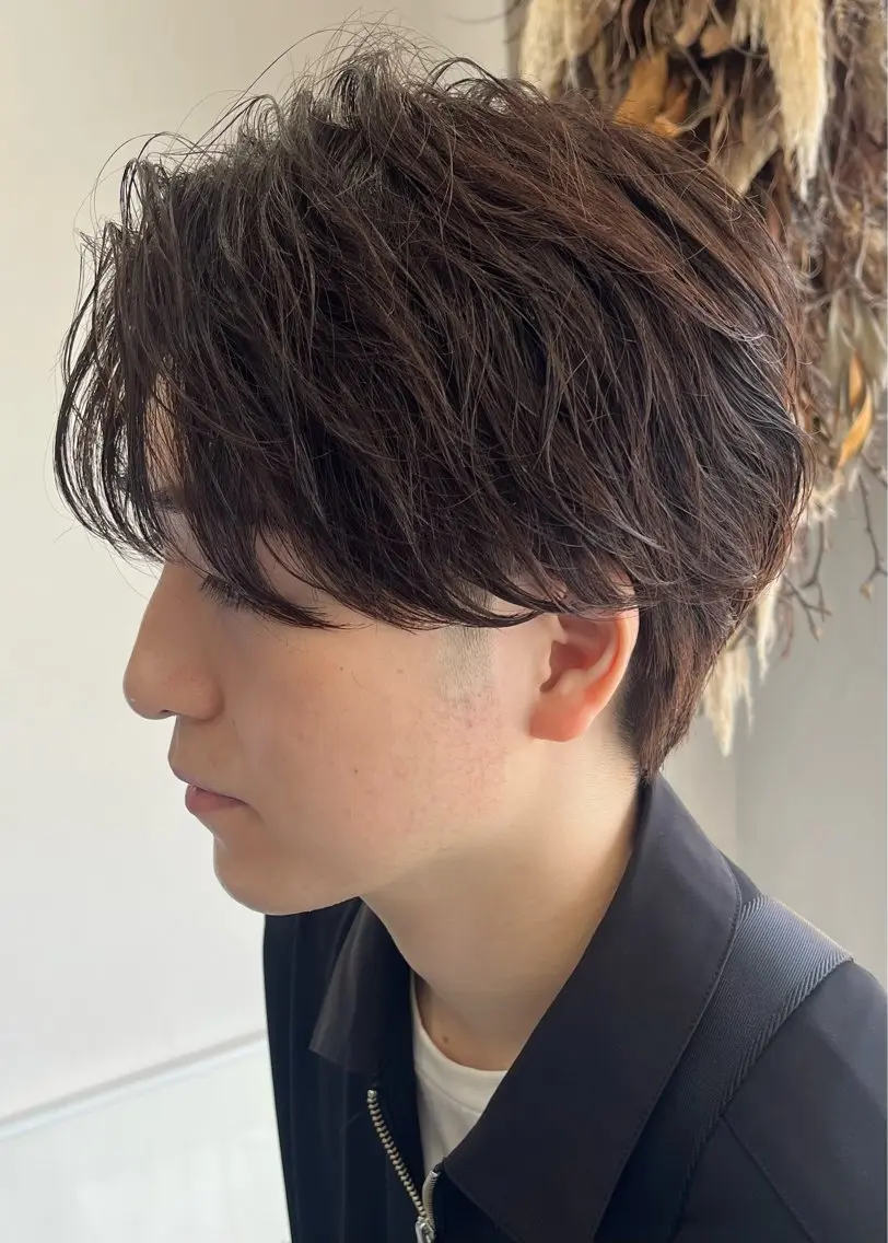 ミディアム パーマ メンズ カット パーマ 🖱️ナチュラルヘア 鍋谷美帆🖱️のヘアスタイル
