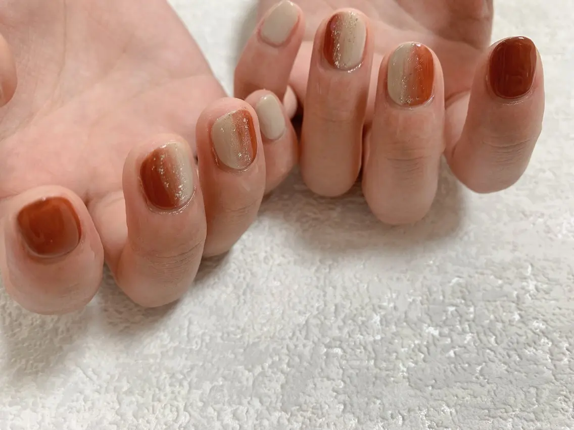 ネイル ブラウン ジェルネイル グラデーション 韓国ネイル メンズネイル kiki nail たまプラーザのネイルデザイン