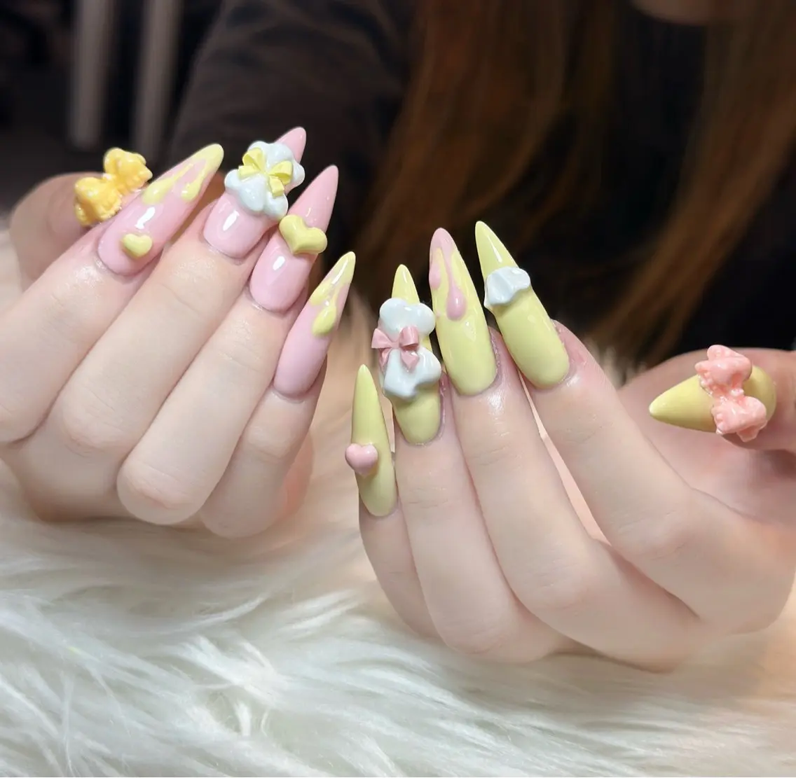 ネイル アートネイル ガーリー ロングネイル パステルネイル ピンク サン サンのネイルデザイン