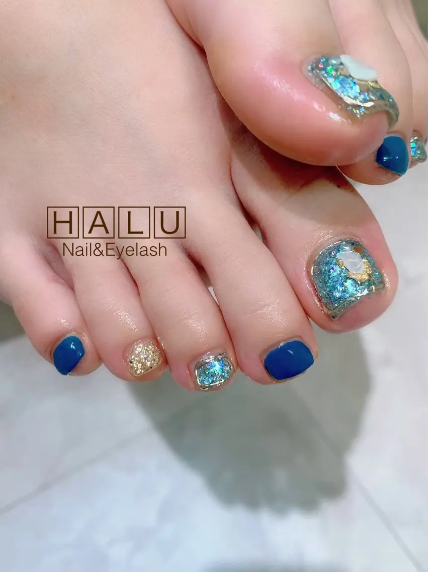 ネイル ブルー キラキラネイル ラメ(グリッター) HALU ハルのネイルデザイン