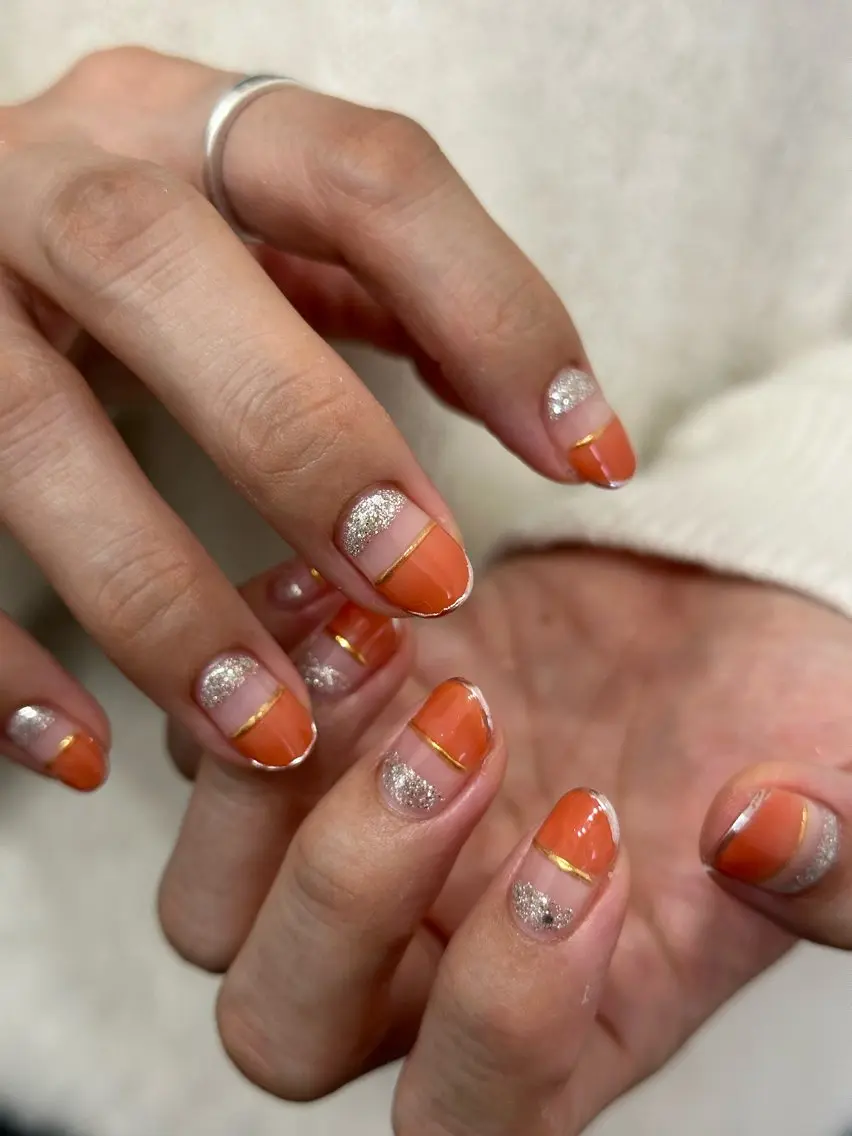 ネイル オレンジ ハンドネイル フットネイル kiii.__ ✴︎*のネイルデザイン