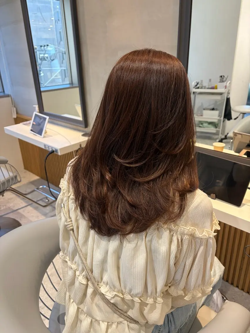セミロング カラー カット ヘアカラー トリートメント ヘアセット/レイヤー 縮毛矯正/はるかのヘアスタイル