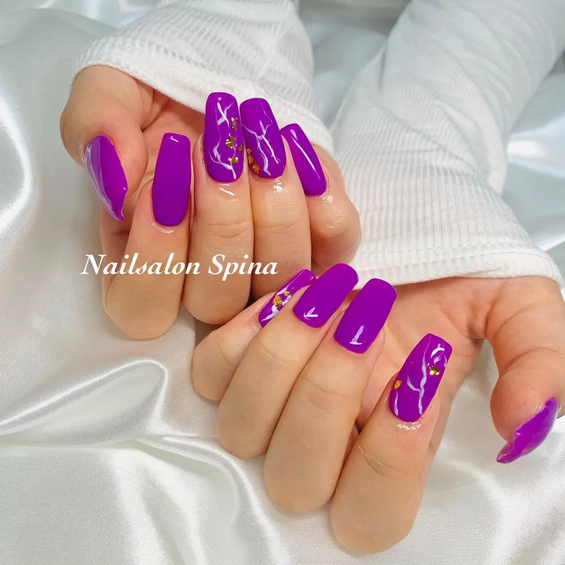 ネイル ジェルネイル 大理石ネイル(マーブル) パラジェル パープル スカルプネイル Nail&Eye Spina 琴美のマツエク・マツパデザイン