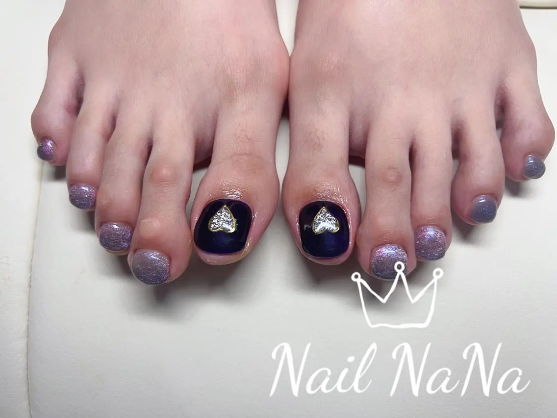 ショート カラー ネイル アートネイル フットネイル ハート キラキラネイル フットネイル Nail NaNaのネイルデザイン
