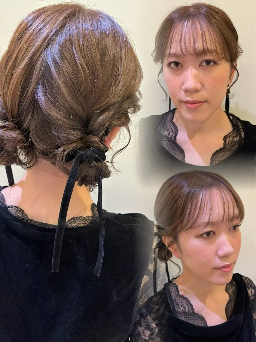 ヘアアレンジ ヘアセット ボウ🪞早朝ヘア /メイク/マツパのマツエク・マツパデザイン