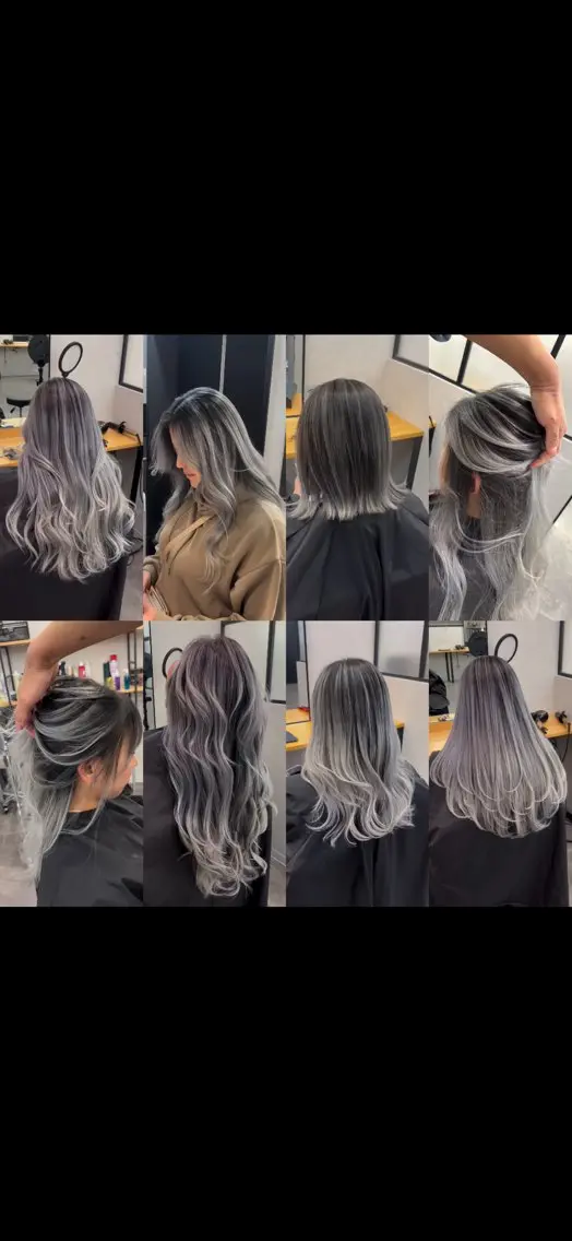 ロング カラー バレイヤージュ シルバー レイヤーカット ヘアカラー 🌟心斎橋レイヤー 艶ハイトーン/ウルフのヘアスタイル