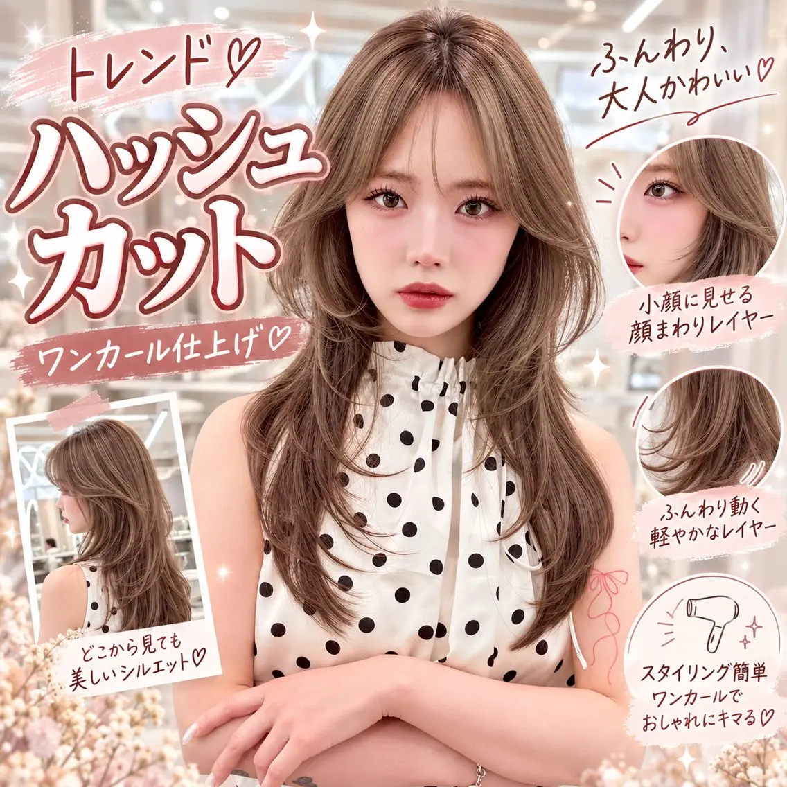 セミロング カラー ヘアアレンジ 顔周りカット ハッシュカット 韓国風ヘア レイヤーカット 小顔カット カット ヘアカラー トリートメント 縮毛矯正ブリーチなし 🍒❤ゆうきのヘアスタイル
