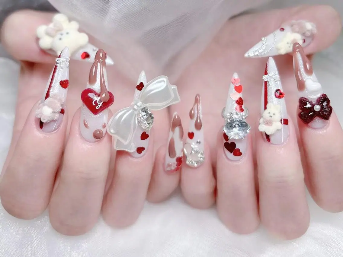 ネイル 成人式 マグネットネイル 大理石ネイル(マーブル) リボン 夏ネイル ハンドネイル K.bi_nail ネイル長さ出し専門店のネイルデザイン