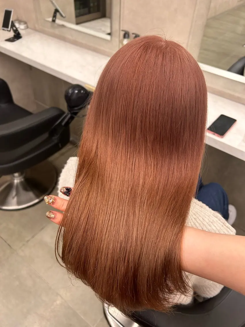 セミロング カラー ヘアアレンジ オレンジ カット ヘアカラー トリートメント ヘアセット 💎韓国/ レイヤー カット/ 暖色🫧のヘアスタイル