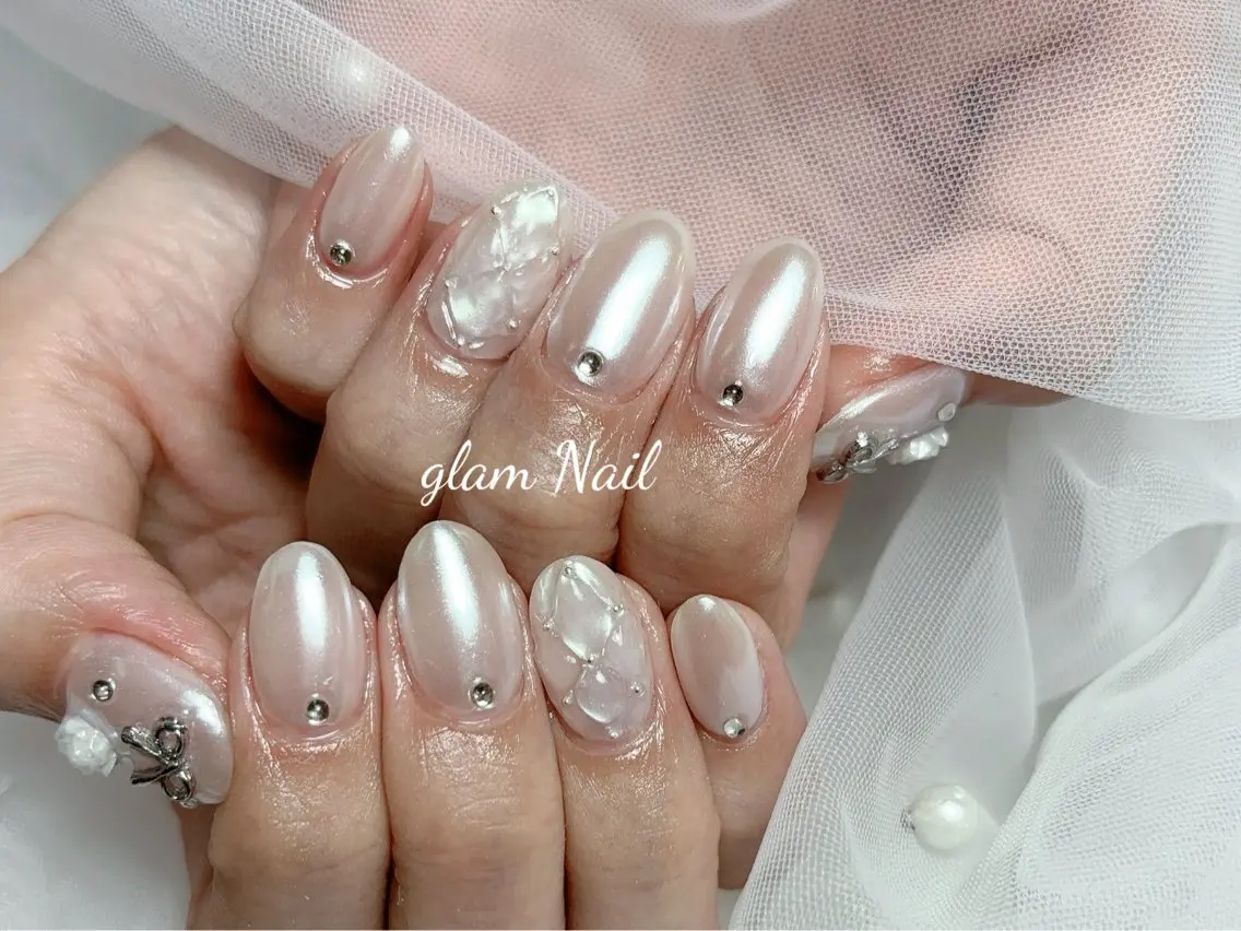 ネイル エツメ💅 長さ出し🎀デザインのネイルデザイン