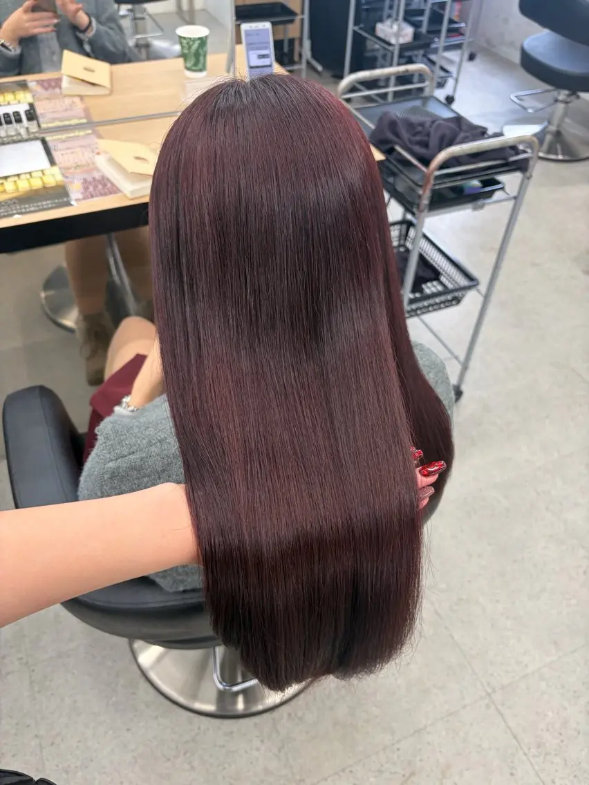 ロング カラー ブリーチ 髪質改善 トリートメント ヘアカラー 💗愛され暖色💗 ピンク/レッド💗のヘアスタイル