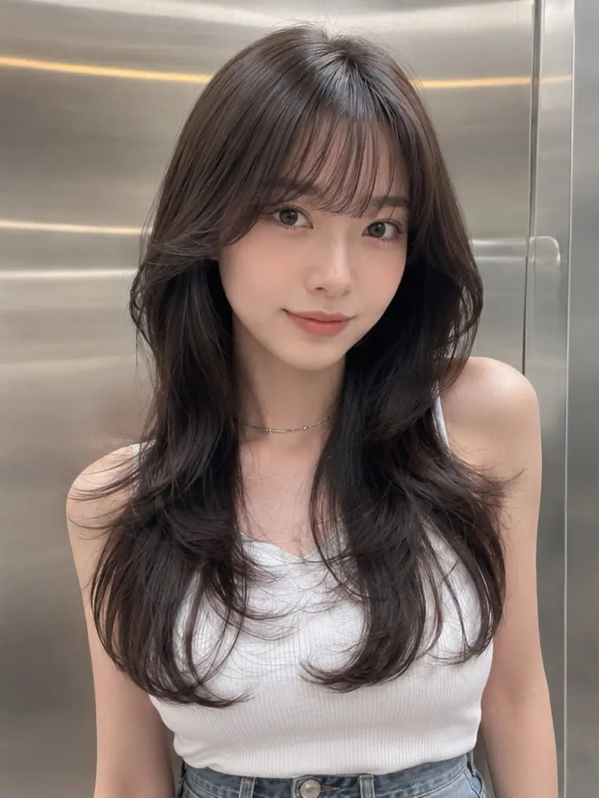 ロング カラー カット ヘアカラー トリートメント 🇰🇷韓国レイヤー ハッシュカット🥀のヘアスタイル