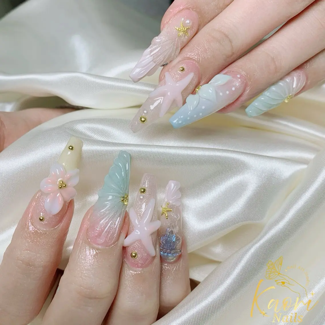 ネイル アートネイル ガーリー パステルネイル ぷっくりネイル ハンドネイル KAORI YUKARIのネイルデザイン