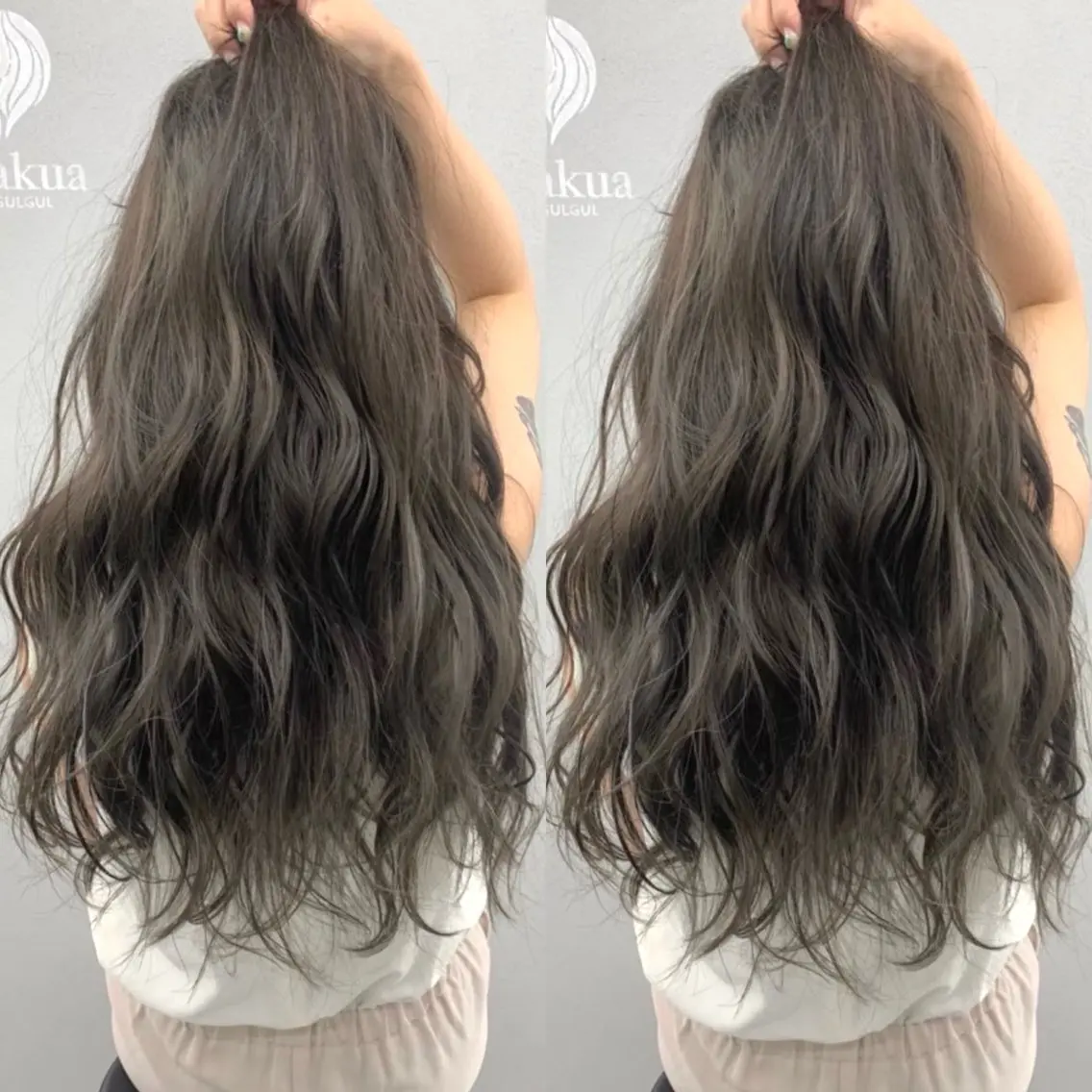ロング カラー グレージュ シルバー シルバーグレージュ ブリーチ無しダブル カラー🦕まどかのヘアスタイル