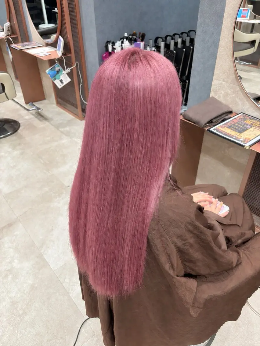 ロング ピンクラベンダー 髪質改善 ヘアカラー 新酒 麗都のヘアスタイル