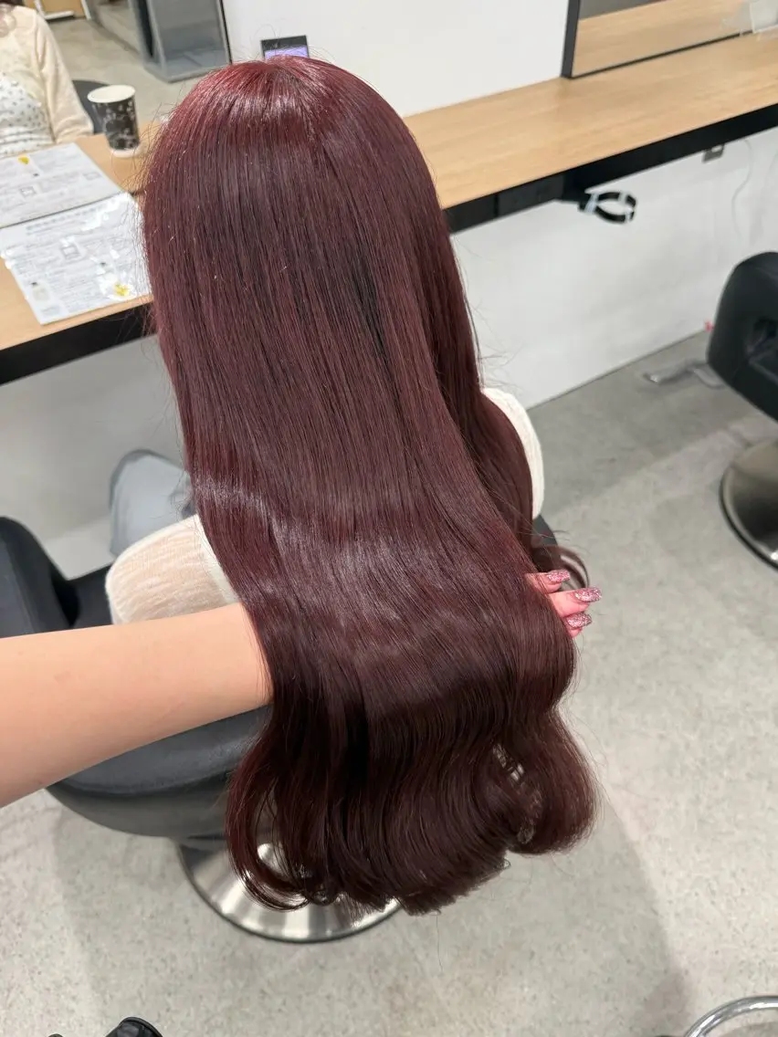 ロング カラー ケアカラー ロング トリートメント ヘアカラー 💗愛され暖色💗 ピンク/レッド💗のヘアスタイル