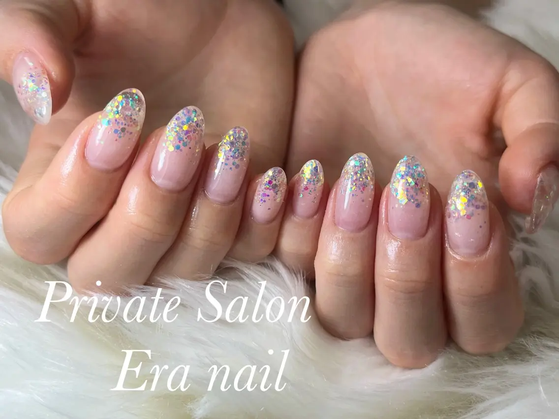 ネイル グラデーション ラメ(グリッター) ラメグラデーション ハンドネイル Era nailのネイルデザイン