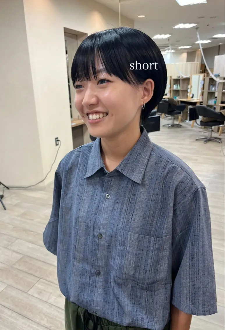 ショート カラー 切りっぱなしボブ ショートボブ ハンサムショート 丸みショート 黒髪 カット ヘアカラー トリートメント 初めてのショート お任せください✂️のヘアスタイル