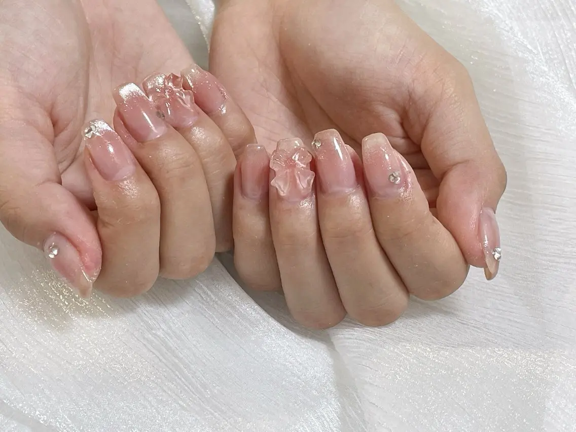 ネイル ジェルネイル マグネットネイル パラジェル リボン 冬ネイル ハンドネイル kiki nail &brow二子玉川のネイルデザイン