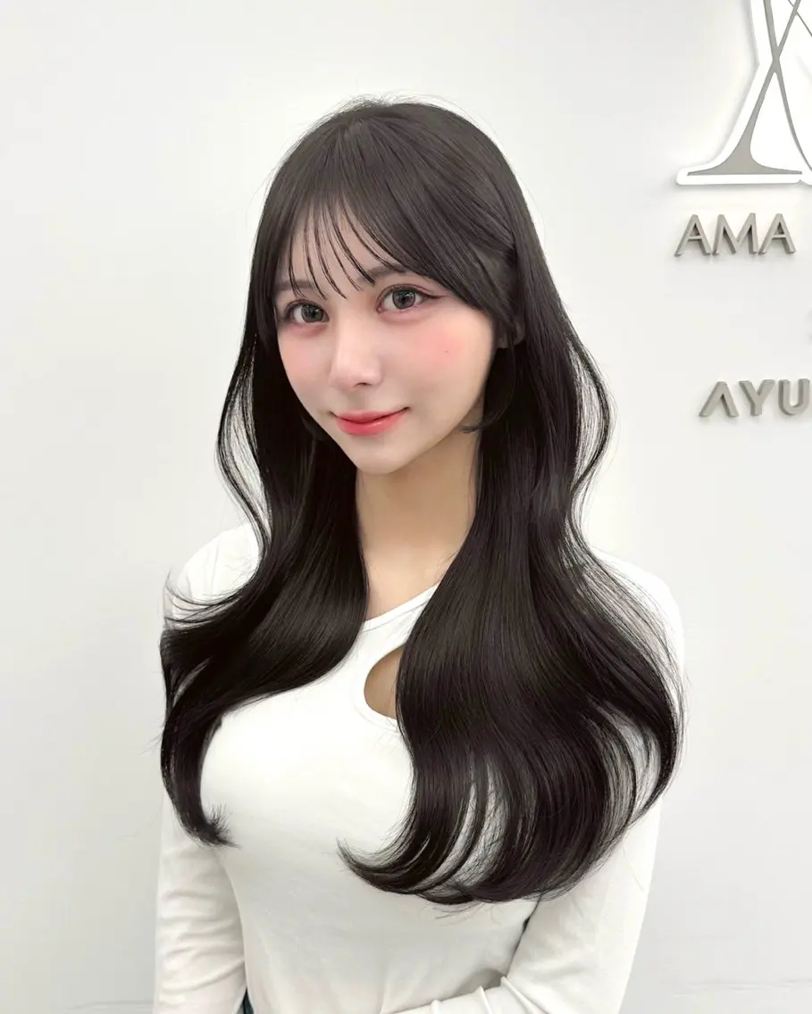 ロング カラー 顔周りカット サイドバング 小顔カット カット ヘアカラー トリートメント 🇰🇷韓国風くびれ ヘア🇰🇷中村優大のヘアスタイル