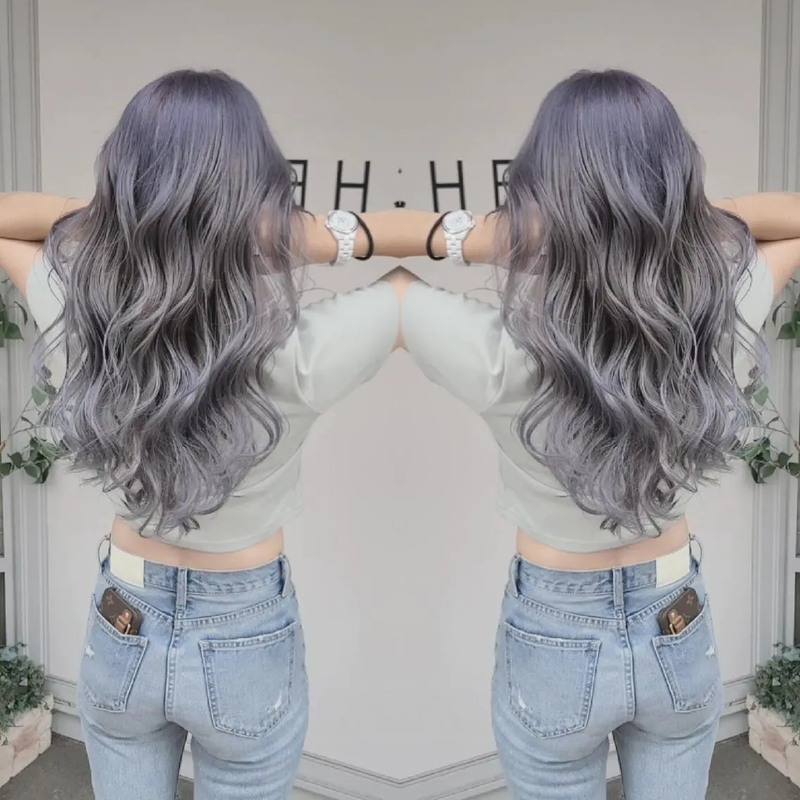 カラー ロング アッシュ アッシュグレー バレイヤージュ ベージュカラー ブリーチ ヘアカラー バレイヤージュ/ ハイライト/大内格のヘアスタイル