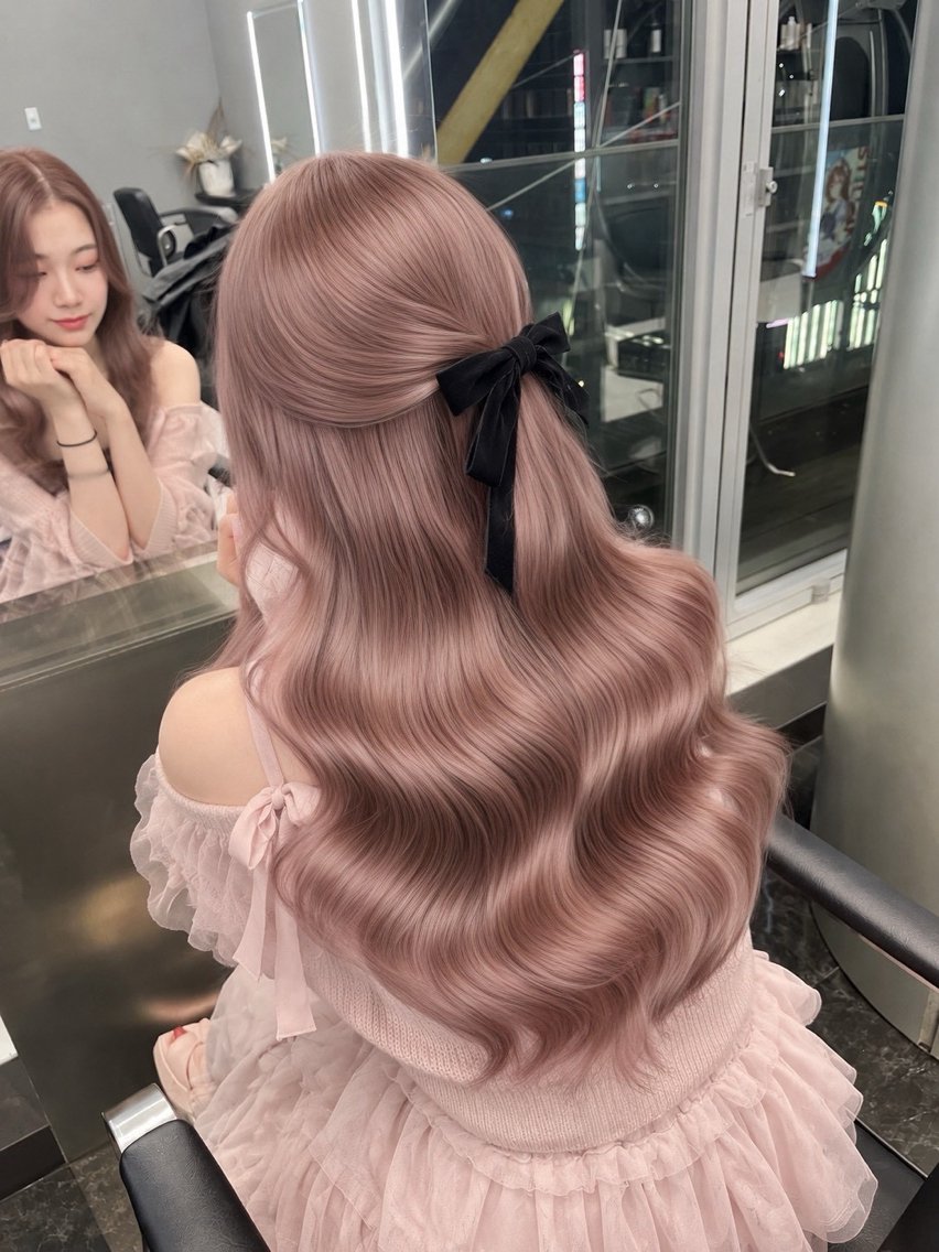 ロング カラー カット ヘアカラー トリートメント ヘアセット クルミ🤍推し活 🎀ピンクカラーのヘアスタイル