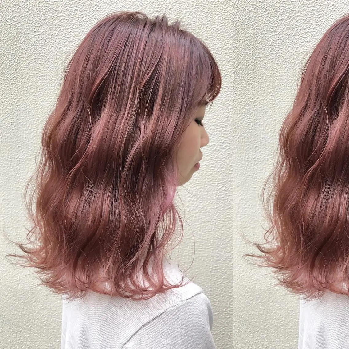 ミディアム カラー ベージュカラー ピンクカラー ピンクベージュ カット ヘアカラー トリートメント ツキノキ　ミナ 8月から西梅田店のヘアスタイル