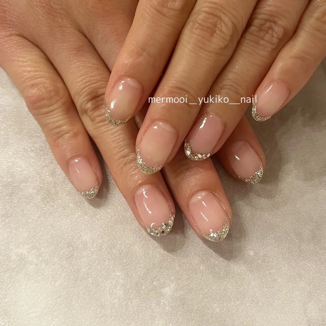 ネイル フレンチネイル ジェルネイル キラキラネイル 韓国ネイル ラメ(グリッター) mermooi nailのネイルデザイン