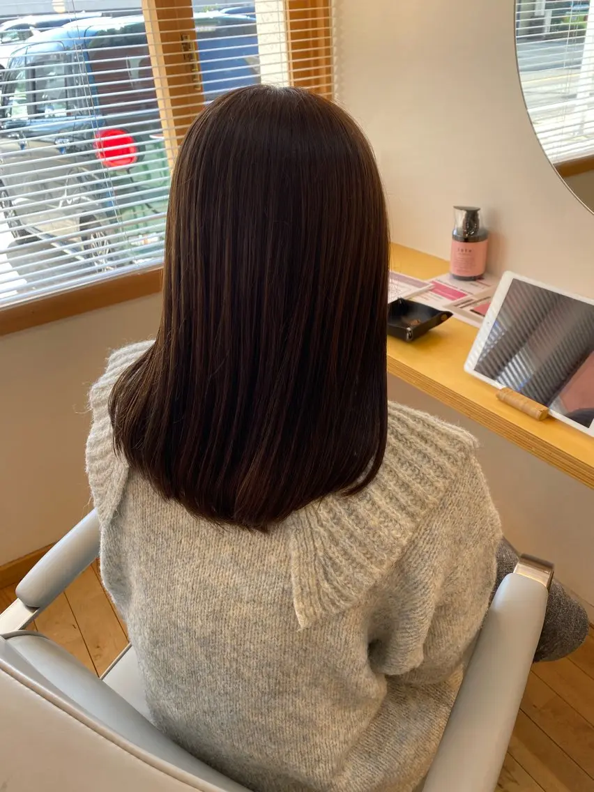 セミロング カラー ブラウンカラー ショコラブラウン 艶カラー／ストレート かとうゆうき🍯のヘアスタイル