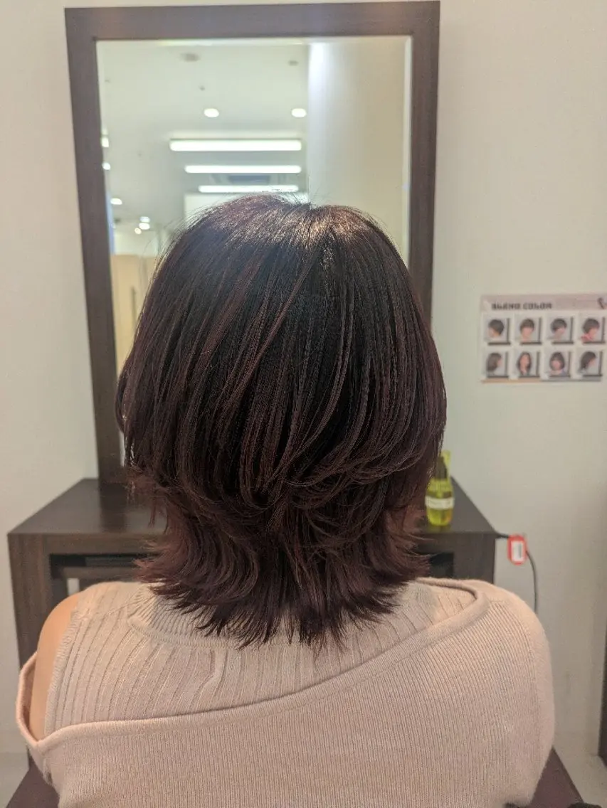 ミディアム カラー ボブ くびれヘア ウルフカット カット ヘアカラー トリートメント Ryu/ハイトーン/ レイヤーカットのヘアスタイル