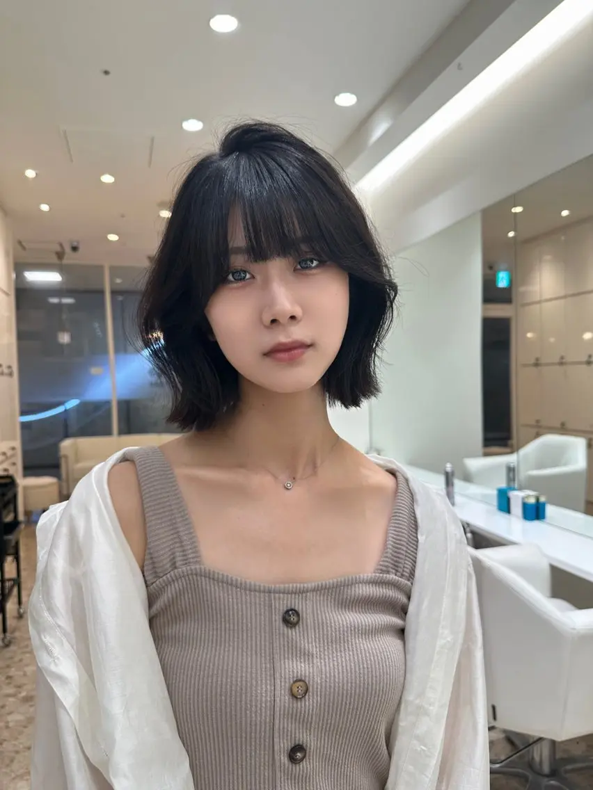 ショート 切りっぱなしボブ ボブ 顔周りカット 韓国風ヘア 🌿レイヤー/ブリー チ/🌿JINのヘアスタイル