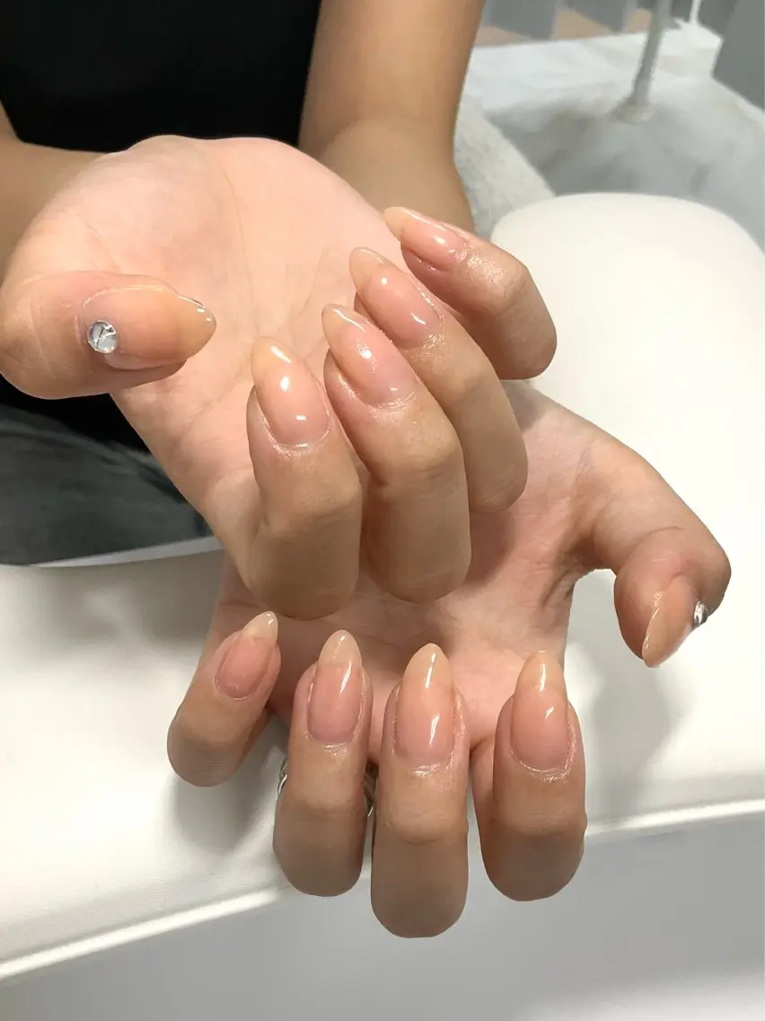 ネイル ブラウン 持ち込み ピンク ストーンネイル ハンドネイル Nail&Care LUMET【ルメ】のネイルデザイン