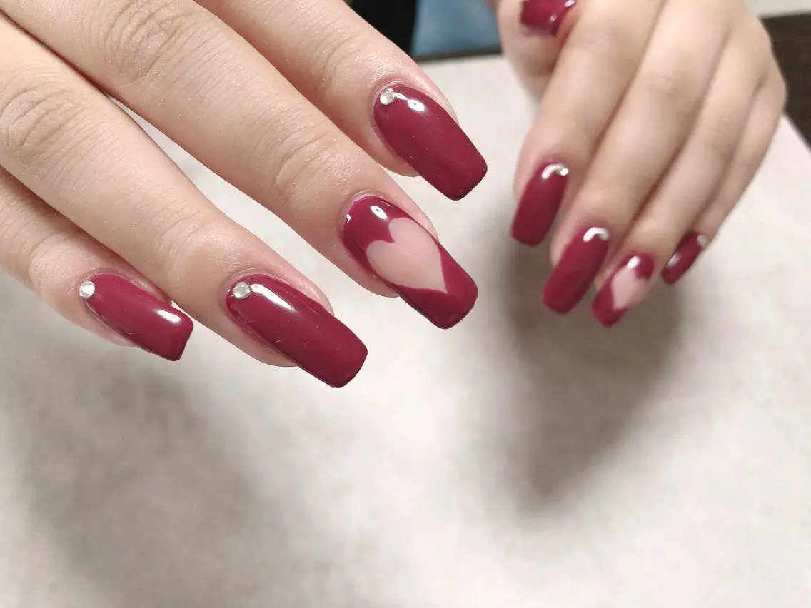 ネイル クリアネイル ハート ロングネイル ミディアムネイル mano nella manoのネイルデザイン