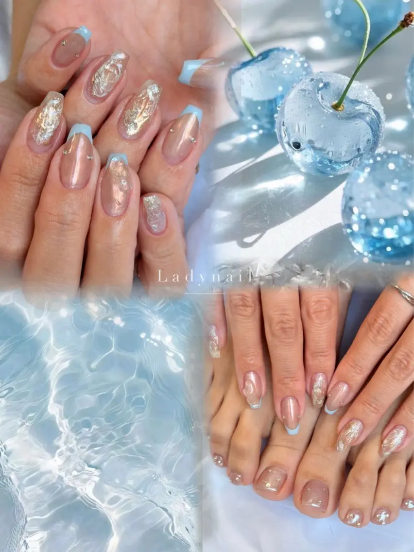 ネイル アートネイル 水色 ニュアンスネイル ぷっくりネイル ハンドネイル Lady nailのネイルデザイン