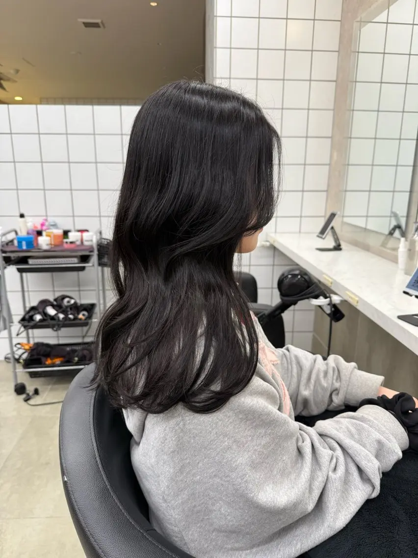 ロング カラー パーマ ヘアアレンジ メンズ キッズ 上品＆韓国風 🥀海心🥀のヘアスタイル