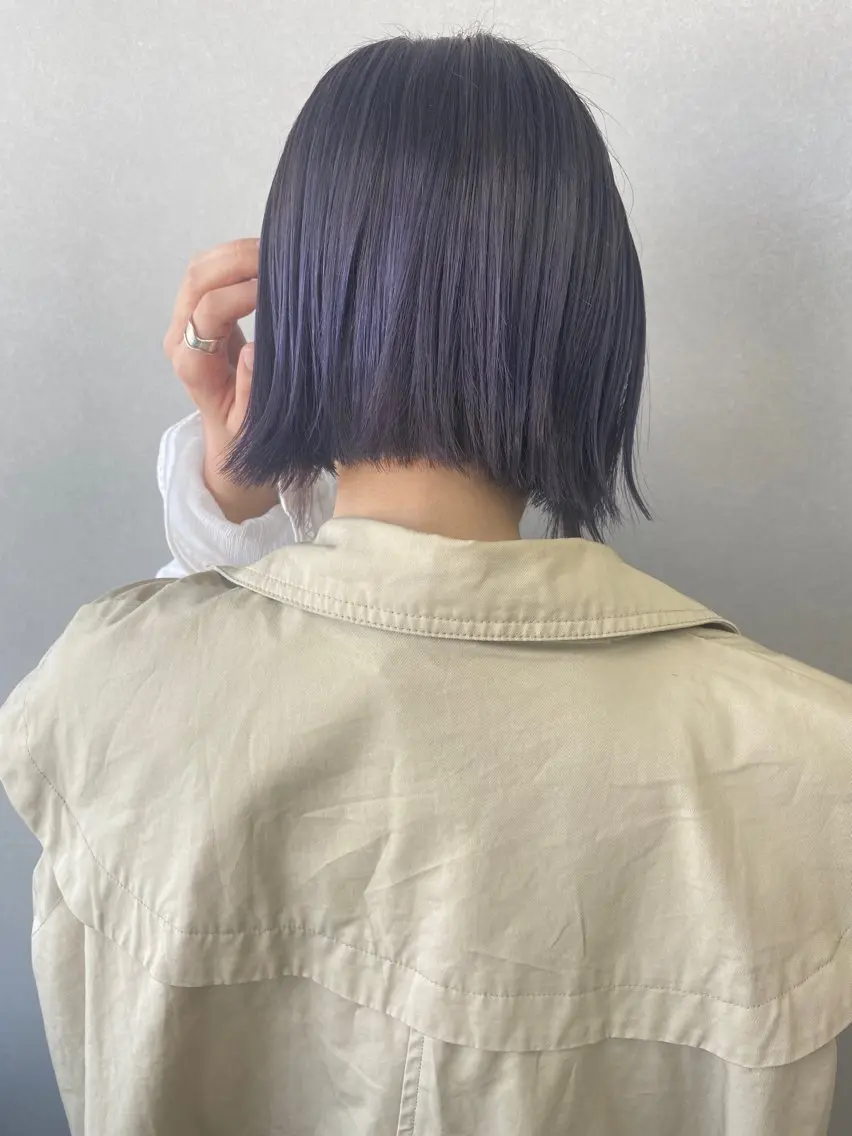 ショート カラー ブリーチ ダブルカラー パープルカラー バイオレットカラー ボブ -福岡博多筑紫口- 大津成美のヘアスタイル