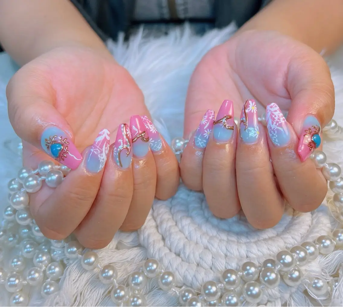 ネイル 長さ出し 持ち込み 夏ネイル ハンドネイル Lee _nailのネイルデザイン