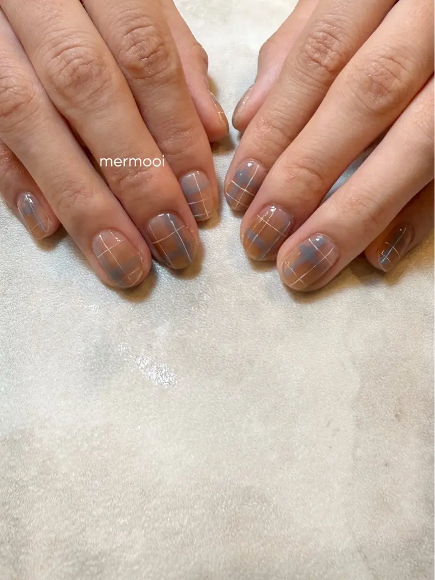 ネイル ブルー ブラウン mermooi nailのネイルデザイン